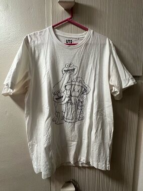 KAWS White Short Sleeve Tee with Black Line-Art Character Print